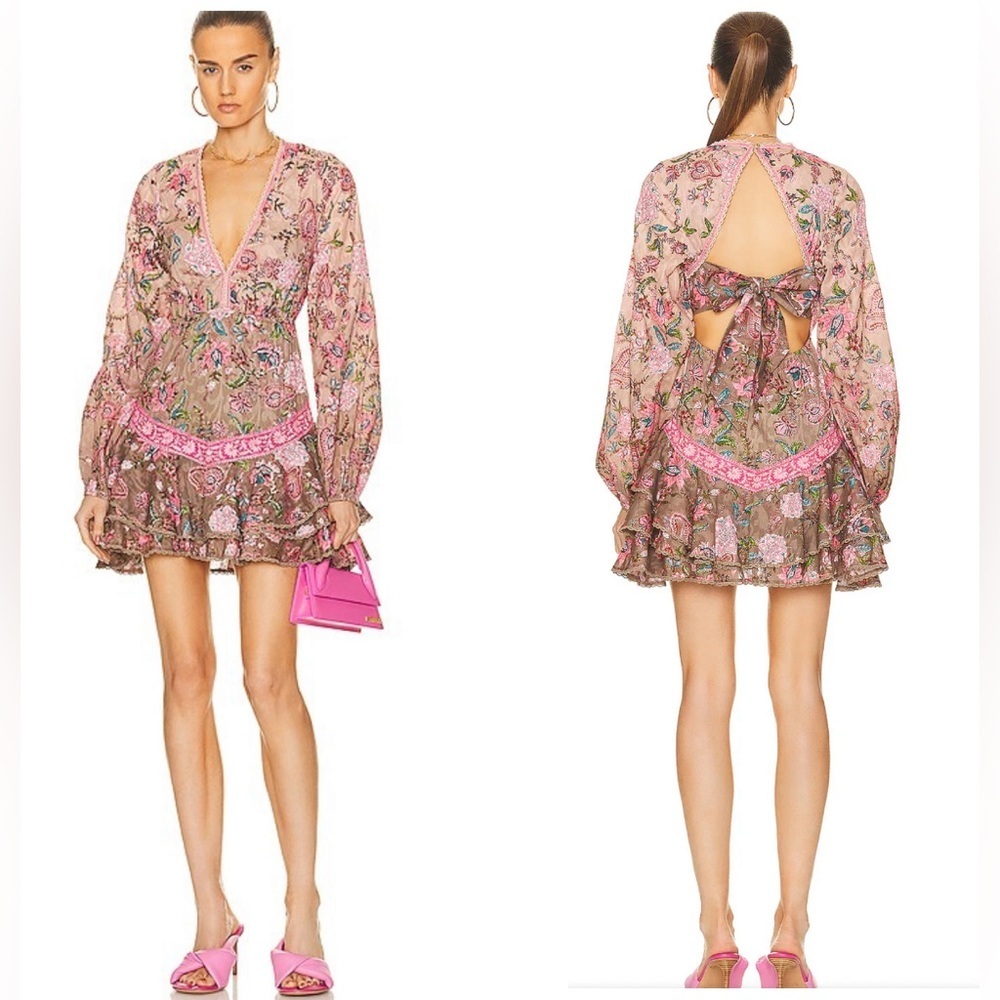 HEMANT AND NANDITA FARA DEEP V MINI DRESS IN COCOA